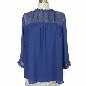 Adrianna Papell Blue Peasant Blouse